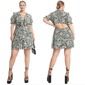 Asos Design Curve Tie Front Floral Mini Dress Size 18